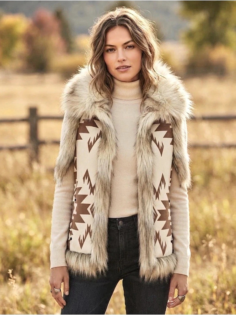 Tasha Polizzi Old Ranch Vest Geometric Brown & Cream size M